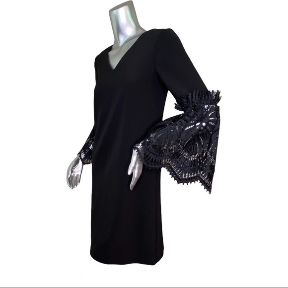 Tahari by Arthur S. Levine Black Bell Sleeve Shift Dress Woman's Size 2 - Picture 5 of 10